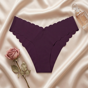 Women <b>Seamless</b> Wave Edge <b>Thong</b> Panties Invisible No Show Solid Color Low Rise Soft Stretch T-back Underwear for Women OEM ODM - Product Image 4