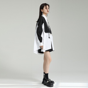 Chemise mi-longue à boutons pour femme, vêtement <span class=keywords><strong>blanc</strong></span> surdimensionné - Product Image 3