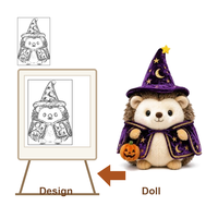 Peluche hérisson d'Halloween personnalisée, jouet en peluche doux, poupée magique sorcière avec chapeau et cape, décoration citrouille, faible MOQ, support OEM ODM