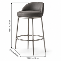 Tabouret de bar pivotant moderne, dossier bas incurvé, rembourré, avec pieds en métal et anneau repose-pieds, pour îlot de cuisine ou comptoir