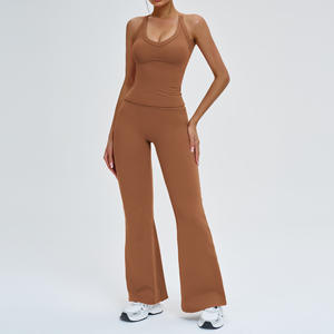 Nouveaux ensembles de yoga et fitness pour femmes, haut de sport ajouré Shockfoor, débardeur croisé, pantalon taille mi-haute, vêtements de Pilates réversibles, grandes tailles - Product Image 6