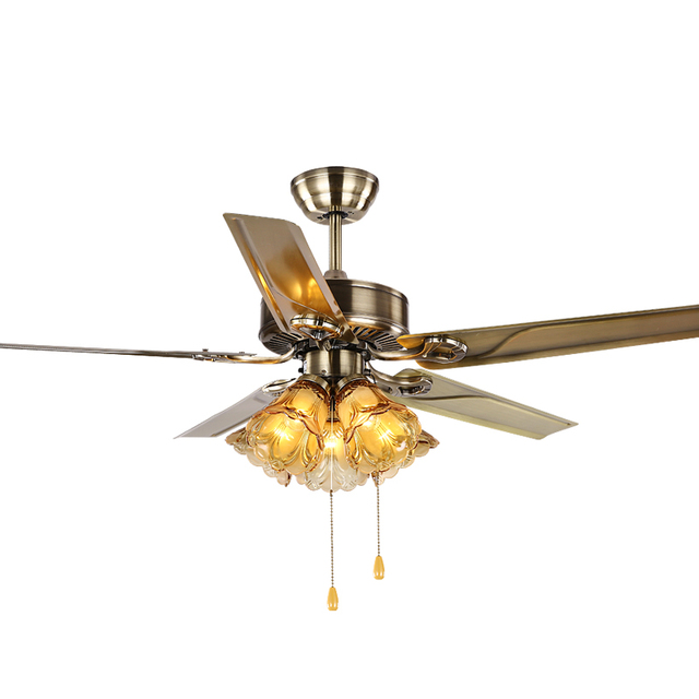 Living Room 52 Inch Retro Modern Decorative Ceiling Fan with LED Lights Remote Control 5 Blades Light Chandelier