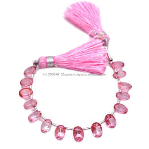 Cuentas exclusivas de piedras preciosas de forma ovalada facetada de topacio Rosa Natural Premium para hacer joyería, pulsera, collar, pendientes - Product Image 1