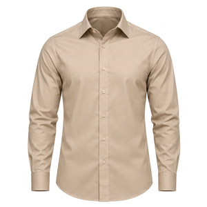 Camisa de Vestir Beige Personalizada para Hombre, Manga Larga, con Botones, Formal, de Negocios, 100% Algodón, Proveedor Mayorista OEM - Product Image 1