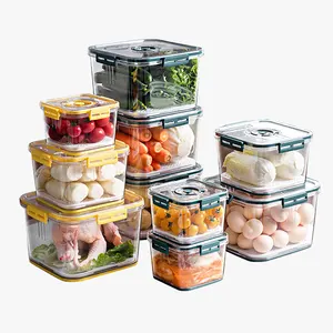 Organizador de refrigerador transparente apilable de plástico hermético para cocina, contenedor de almacenamiento de alimentos para nevera, caja fresca con tapa