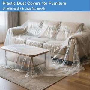 Plastic Drop Cloth 4 Pack Clear Disposable Large Painters <b>Tarp</b> Dust Cover for Couch Furniture Protection - Product Image 5