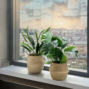 Panier en jacinthe d'eau en gros avec poignées, couvercle de <span class=keywords><strong>pot</strong></span> de plante beige naturel et autres paniers de rangement pour la décoration de la maison de style ferme - Product Image 2