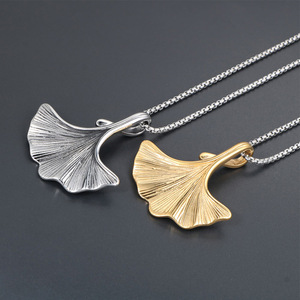 Ginkgo Leaf <b>Titanium</b> Steel Pendant Gold Plated Necklace Fashionable Sweater <b>Chain</b> Unisex Gift SP743 - Product Image 3