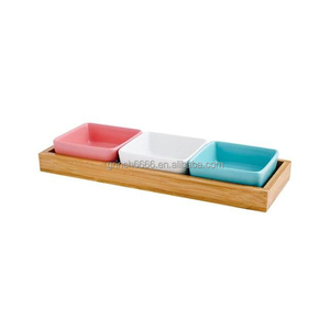 Kedi ve köpek kare seramik kase ev kedi köpek maması hayvan mama kabı besleyici sosu aperatif tutucu ile bambu standı - Product Image 5