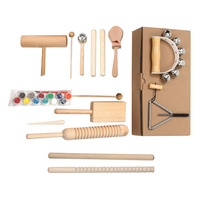 Educational Wooden Percussion Acoustic Drum Set for Children-Full Set with 6 Pieces