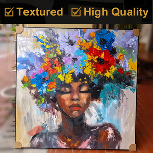 <span class=keywords><strong>Portrait</strong></span> de <span class=keywords><strong>femme</strong></span> africaine abstrait moderne peint à la main sur toile - Art mural décoratif écologique - Product Image 3