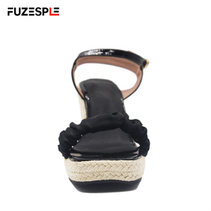 Femmes été <span class=keywords><strong>bout</strong></span> <span class=keywords><strong>ouvert</strong></span> chaussures à talons hauts semelle épaisse sandales <span class=keywords><strong>compensées</strong></span> chaussures de pêcheur romain grande taille <span class=keywords><strong>Espadrilles</strong></span> taille 45 talon compensé - Product Image 2