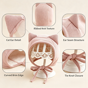 <span class=keywords><strong>Bonnet</strong></span> bébé en coton 100% avec oreilles de chat et sangle sous le menton pour garçons et filles - Product Image 2