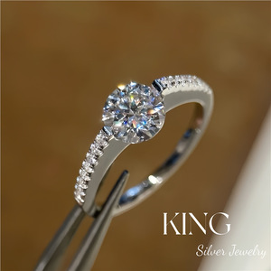 Bague en argent KING avec moissanite, en argent sterling S925, sertie pavé, bague de mariage, bijoux de mode pour femme - Product Image 1
