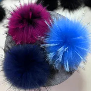 Wholesale Pom Pom For Beanie Hats, Snap On fluffy fox fur Pompom, Detachable 15cm Real raccoon Fur Ball