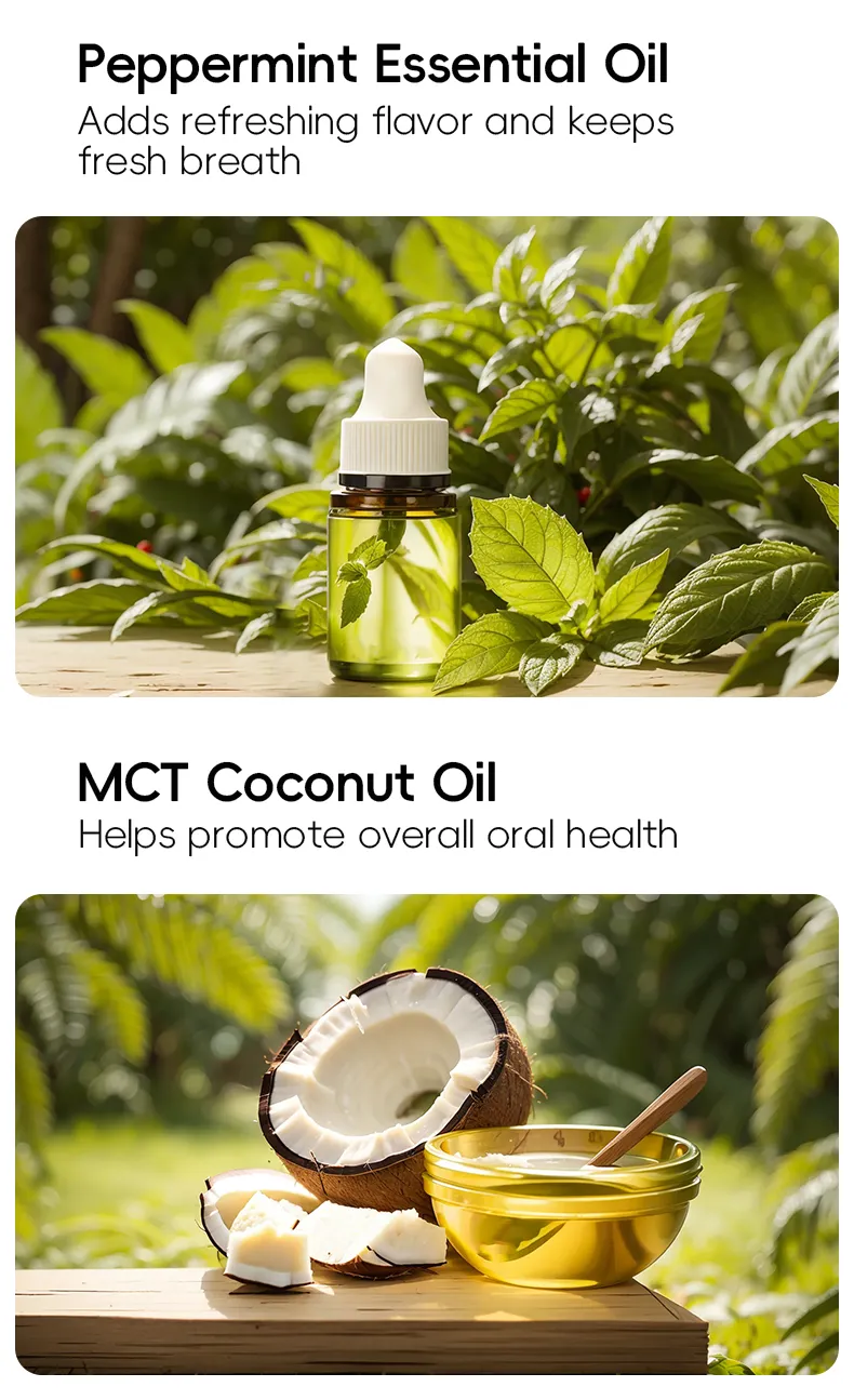 Мятное масло для полоскания рта с кокосовым маслом и маслом мяты для здоровья полости рта