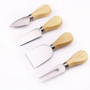 Нож для сыра из нержавеющей стали, набор из 4 предметов, резиновая деревянная ручка, нож для резки пиццы, сыра, нож, вилка, лопата, набор ножей для сыра