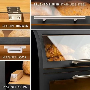 Boîte à pain double couche en acrylique avec porte en bois noir pour le rangement du pain et des pâtisseries, utilisation en cuisine ou boulangerie - Product Image 5