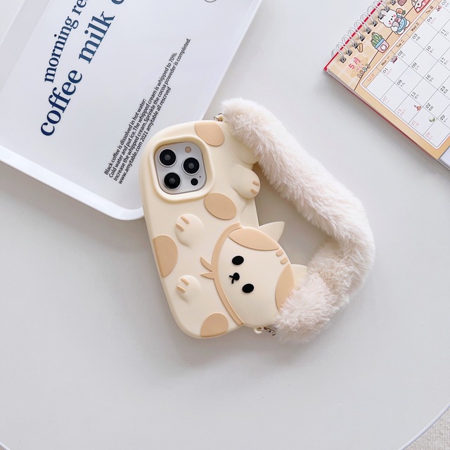 3D Fashion Sports Design Cute Cartoon Cat Phone Case for 15/14/13/12/11 Pro Max Plush Shockproof Portable Lanyard
