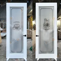 Portes de salle de bain intérieures à cadre en bois de style européen Porte battante en verre pour le linge