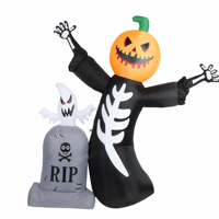 Décoration de jardin gonflable d'Halloween de 2,4 m (8 pieds) avec citrouille, squelette, fantôme et pierre tombale, avec souffleur intégré, prise US