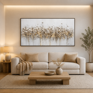 <span class=keywords><strong>Cuadro</strong></span> de arte floral texturizado pintado a mano, pintura al óleo abstracta de flores silvestres con detalles dorados sobre <span class=keywords><strong>fondo</strong></span> claro - Product Image 3