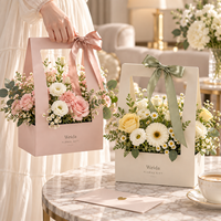 Boîte de transport pour bouquets floraux en carton, avec poignée découpée en forme de nœud, pour présentation de fleurs, emballage de marque OEM