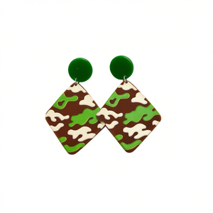 Orecchini pendenti alla moda con motivo mimetico verde marrone, borchie in acrilico per donna, 12 pezzi - Product Image 3