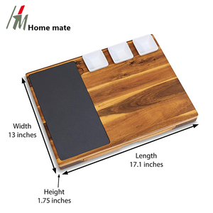 Bandeja rectangular de madera y pizarra Natural para servir comida, con cuchillo y juego de cuencos de acero inoxidable, decoración del hogar - Product Image 2
