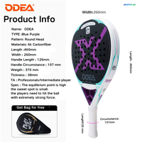 Raquette de padel Odea de style cage, cadre en fibre de carbone, panneau en tissu carbone 1K, 380g, 26cm, pour compétition professionnelle et entraînement.
