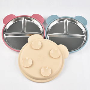 Placa de succión de silicona de acero inoxidable con diseño de dibujos animados para niños, plato de cena de alimentación para bebés no tóxico Apto para lavavajillas ecológico - Product Image 3