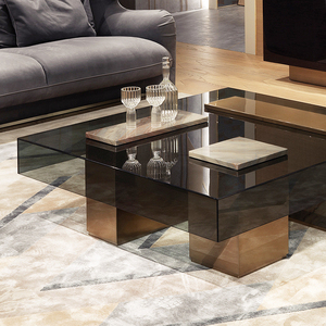 Mesa de centro de vidrio templado de diseño minimalista italiano MR para Villa, sala de estar, mesa de té de acero inoxidable, muebles para el hogar - Product Image 4