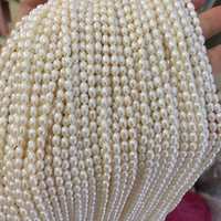Chaîne de perles d'eau douce de forme riz de haute qualité AA de 3,5-4 mm, 36 cm, perles en vrac pour la fabrication de bijoux DIY, couleur naturelle