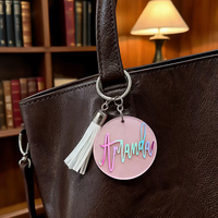 Porte-clés en plastique scintillant personnalisé avec nom, monogramme, cadeaux promotionnels de mariage, charme, décoration, porte-clés en acrylique personnalisé avec pompon