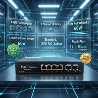 Commutateur PoE Gigabit non géré ANPA AP-3024MN 52V 4GE+2GE 1000Mbps RJ45 QoS pour caméra CCTV empilable 12Gbps IEEE 802.3af/at AI