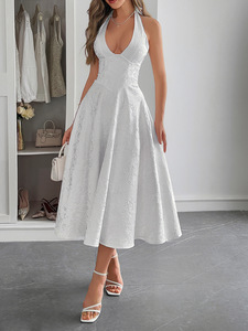 Abito Lungo Maxi <span class=keywords><strong>Elegante</strong></span> Vintage Stile Europeo-Americano <span class=keywords><strong>con</strong></span> <span class=keywords><strong>Scollo</strong></span> <span class=keywords><strong>all</strong></span>'<span class=keywords><strong>Americana</strong></span> e Schiena Scoperta, Asciugatura Rapida, Abbigliamento Donna - Product Image 6