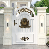 Porte de jardin moderne en alliage d'aluminium, bois et verre, design contemporain, étanche, à ouverture latérale, pour appartement et cour.