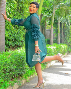 ملابس فاخرة مثيرة للحفلات والمساء والزفاف عارضة طويلة الأكمام تصميم أفريقي الأزهار حجم كبير سموك خمر بوهو اللباس - Product Image 3