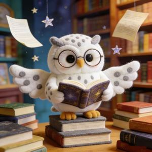 Custom-Made Bookstore-Themed Owl Plush Toy Authentic Lifelike Standing Little Owl Stuffed Animals Doll with Reading Design - Product Image 1