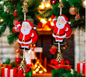Hermoso Set de Decoración Navideña Creativa de Santa Claus en Madera para Colgar, 5 Adornos Colgantes, Jaipurios FS8003, Impresión por Troquelado, Decoración para el Hogar - Product Image 1