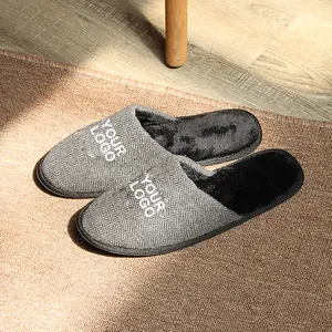 Warm Hotel Slippers Logo Baumwolle Anti-Rutsch Eva Einweg Custom Bulk Hotel Slipper Großhandel schwarze Hausschuhe für Hotelzimmer