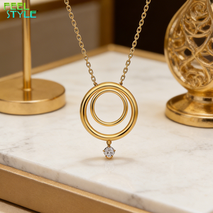 Collana Minimalista con Doppio Cerchio e Ciondolo CZ, Placcata in Oro 18K, Acciaio Inossidabile, Gioiello Trendy Impermeabile <span class=keywords><strong>per</strong></span> Donne - Product Image 4