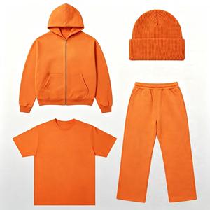 Wholesale Custom Embroidery Patch Logo Zip up Hoodie and Short <b>Set</b> Cotton French Terry 2 Piece Outfit Hoodies and Jogger <b>Sets</b> - Product Image 2