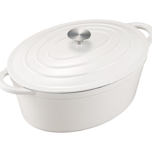 Casserole ovale en fonte émaillée pour four hollandais avec couvercle, revêtement en émail interne, poignée de couvercle en acier inoxydable, passe au four - Product Image 1