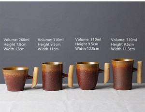 Juego de Tazas de Té de Cerámica Japonesa Retro Reutilizables con Asa de Madera, Tazas de Café y Platillos - Product Image 2