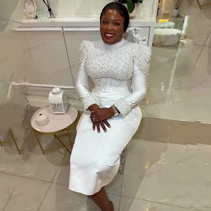 Abiti da Sposa Africani in Raso <span class=keywords><strong>Midi</strong></span> con Mantella, Vestiti da Sposa in Raso a Lunghezza Tè con Cristalli, Collezione 2026 Vestidos De Novias Personalizzabili - Product Image 3