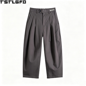 Pantalones Dart Personalizados con Pliegues en la Rodilla para Hombre, Gris Carbón, Pierna Ancha, Holgados, Estructurados, de Algodón, Estilo Urbano y Techwear, Venta al por Mayor - Product Image 4