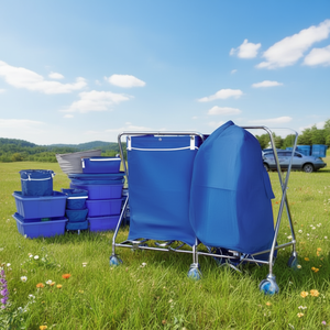 Cesto per Bucato Pieghevole 135 L Blu con Telaio in Acciaio e Ruote per Facile Trasporto - Product Image 3