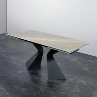 Ensemble de meubles de table à manger réglable moderne d'usine Vente en gros Céramique Rectangulaire Verre X Bent Métal Extensible pour Cuisine