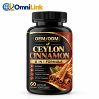 Fabricant de compléments alimentaires en marque blanche OEM ODM, formule 8 en 1 à base de cannelle de Ceylan, berbérine, gingembre et curcuma, 60 capsules